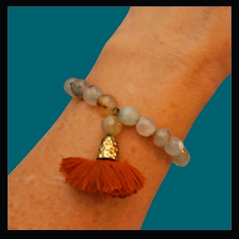 Agate Beaded Stretch Tassel Bracelet